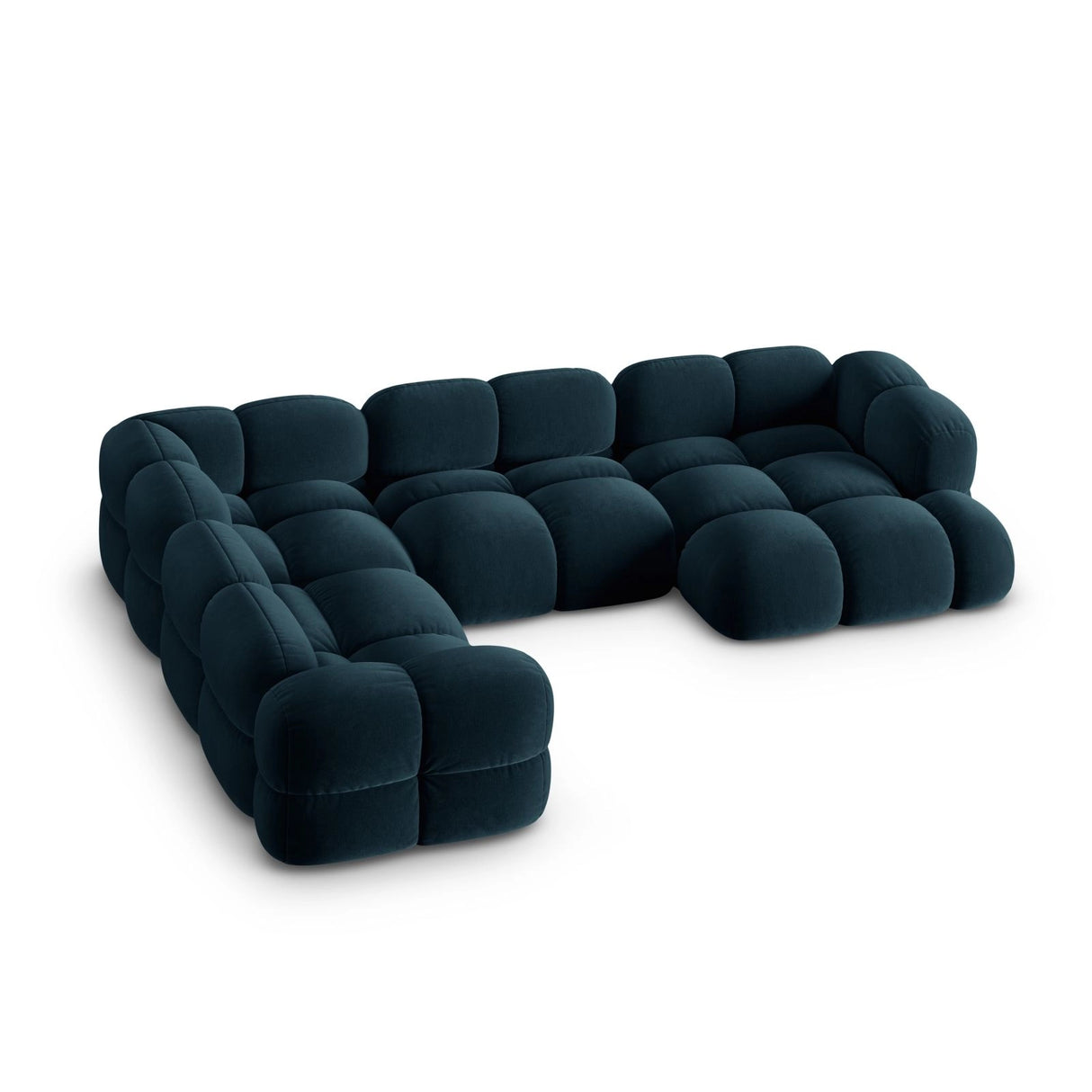 Loretto 5-Sitzer Panorama Ecksofa, Linke Seite, aus Samt in Tiefes Petrol (Vogue 13), Beine aus Schwarzes Plastik, 345x250x68 cm von Cosmopolitan Design – Bild 4