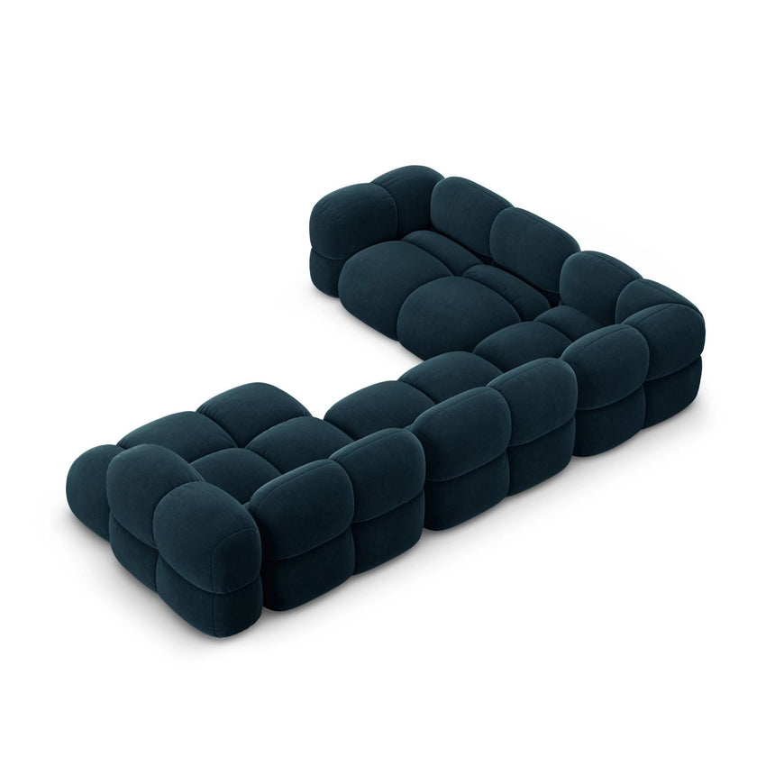 Loretto 5-Sitzer Panorama Ecksofa, Linke Seite, aus Samt in Tiefes Petrol (Vogue 13), Beine aus Schwarzes Plastik, 345x250x68 cm von Cosmopolitan Design – Bild 5
