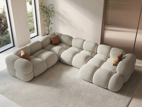 Loretto 5-Sitzer Panorama Ecksofa, Linke Seite, aus Strukturierter Stoff in Beige (Sorella 03), Beine aus Schwarzes Plastik, 345x250x68 cm von Cosmopolitan Design – Bild 2