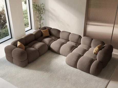 Loretto 5-Sitzer Panorama Ecksofa, Linke Seite, aus Strukturierter Stoff in Cappuccino (Sorella 21), Beine aus Schwarzes Plastik, 345x250x68 cm von Cosmopolitan Design – Bild 2