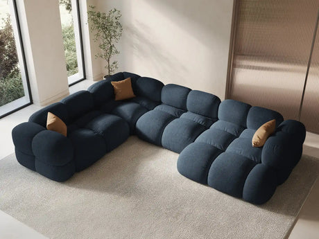Loretto 5-Sitzer Panorama Ecksofa, Linke Seite, aus Strukturierter Stoff in Dunkelblau (Sorella 77), Beine aus Schwarzes Plastik, 345x250x68 cm von Cosmopolitan Design – Bild 2