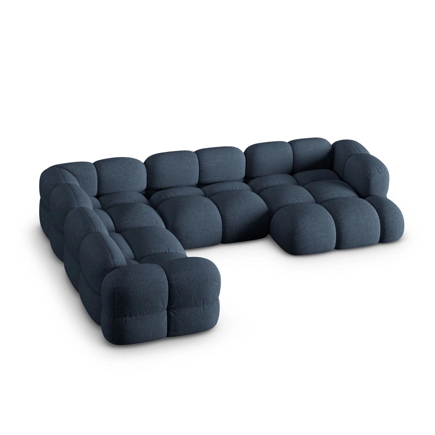 Loretto 5-Sitzer Panorama Ecksofa, Linke Seite, aus Strukturierter Stoff in Dunkelblau (Sorella 77), Beine aus Schwarzes Plastik, 345x250x68 cm von Cosmopolitan Design – Bild 4