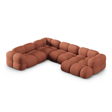Loretto 5-Sitzer Panorama Ecksofa, Linke Seite, aus Strukturierter Stoff in Koralle (Sorella 58), Beine aus Schwarzes Plastik, 345x250x68 cm von Cosmopolitan Design – Bild 1