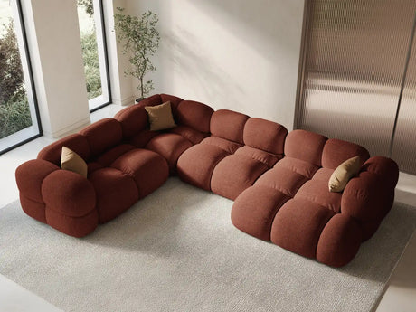 Loretto 5-Sitzer Panorama Ecksofa, Linke Seite, aus Strukturierter Stoff in Koralle (Sorella 58), Beine aus Schwarzes Plastik, 345x250x68 cm von Cosmopolitan Design – Bild 2