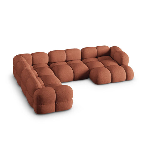 Loretto 5-Sitzer Panorama Ecksofa, Linke Seite, aus Strukturierter Stoff in Koralle (Sorella 58), Beine aus Schwarzes Plastik, 345x250x68 cm von Cosmopolitan Design – Bild 4