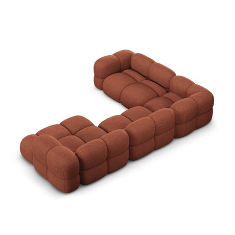 Loretto 5-Sitzer Panorama Ecksofa, Linke Seite, aus Strukturierter Stoff in Koralle (Sorella 58), Beine aus Schwarzes Plastik, 345x250x68 cm von Cosmopolitan Design – Bild 5