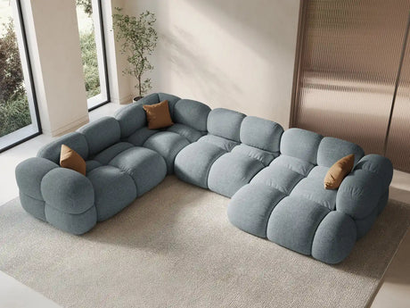Loretto 5-Sitzer Panorama Ecksofa, Linke Seite, aus Strukturierter Stoff in Pastellblau (Sorella 70), Beine aus Schwarzes Plastik, 345x250x68 cm von Cosmopolitan Design – Bild 2
