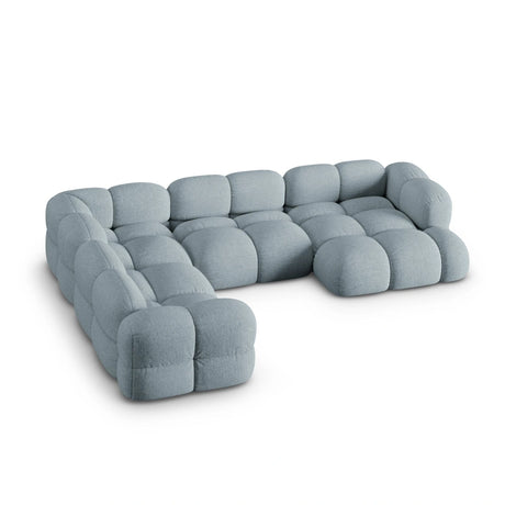 Loretto 5-Sitzer Panorama Ecksofa, Linke Seite, aus Strukturierter Stoff in Pastellblau (Sorella 70), Beine aus Schwarzes Plastik, 345x250x68 cm von Cosmopolitan Design – Bild 4