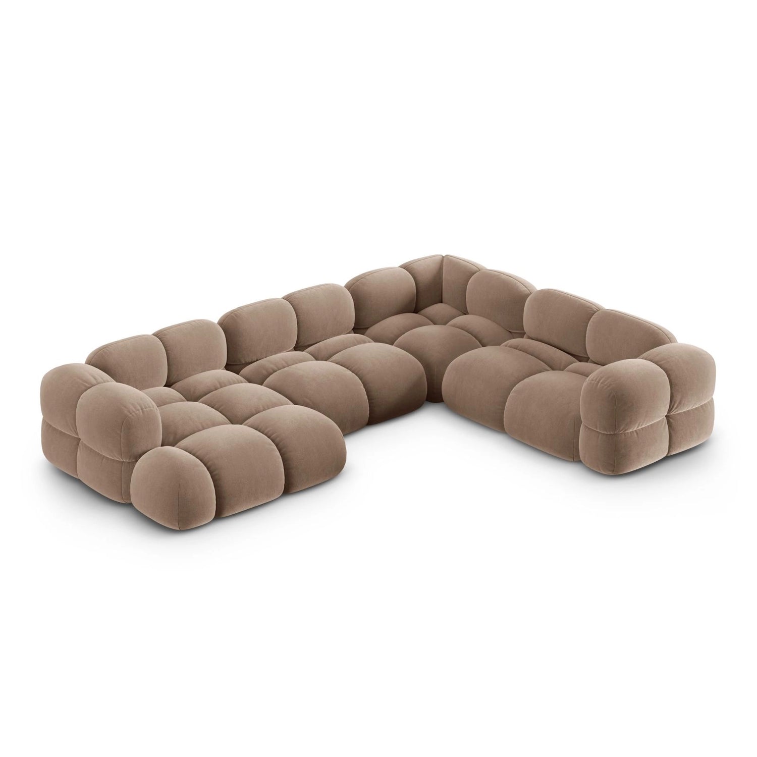 Loretto 5-Sitzer Panorama Ecksofa, Rechte Seite, aus Samt in Dunkelbeige (Vogue 3), Beine aus Schwarzes Plastik, 345x250x68 cm von Cosmopolitan Design – Bild 1