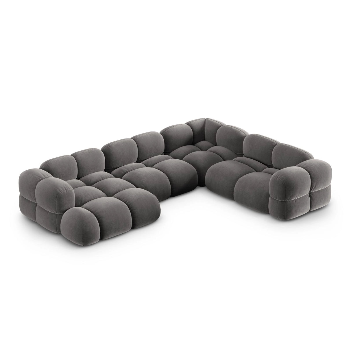 Loretto 5-Sitzer Panorama Ecksofa, Rechte Seite, aus Samt in Grau (Vogue 15), Beine aus Schwarzes Plastik, 345x250x68 cm von Cosmopolitan Design – Bild 1