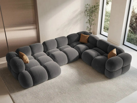Loretto 5-Sitzer Panorama Ecksofa, Rechte Seite, aus Samt in Grau (Vogue 15), Beine aus Schwarzes Plastik, 345x250x68 cm von Cosmopolitan Design – Bild 2