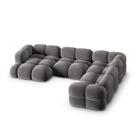 Loretto 5-Sitzer Panorama Ecksofa, Rechte Seite, aus Samt in Grau (Vogue 15), Beine aus Schwarzes Plastik, 345x250x68 cm von Cosmopolitan Design – Bild 4
