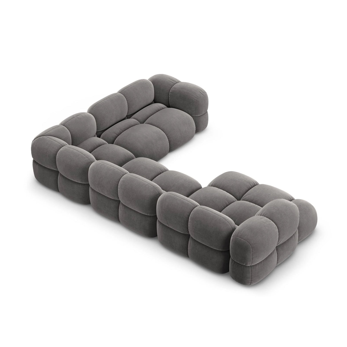 Loretto 5-Sitzer Panorama Ecksofa, Rechte Seite, aus Samt in Grau (Vogue 15), Beine aus Schwarzes Plastik, 345x250x68 cm von Cosmopolitan Design – Bild 5