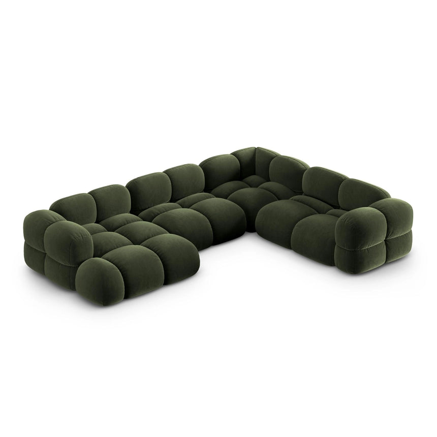 Loretto 5-Sitzer Panorama Ecksofa, Rechte Seite, aus Samt in Grün (Vogue 11), Beine aus Schwarzes Plastik, 345x250x68 cm von Cosmopolitan Design – Bild 1