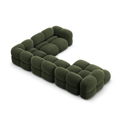 Loretto 5-Sitzer Panorama Ecksofa, Rechte Seite, aus Samt in Grün (Vogue 11), Beine aus Schwarzes Plastik, 345x250x68 cm von Cosmopolitan Design – Bild 5