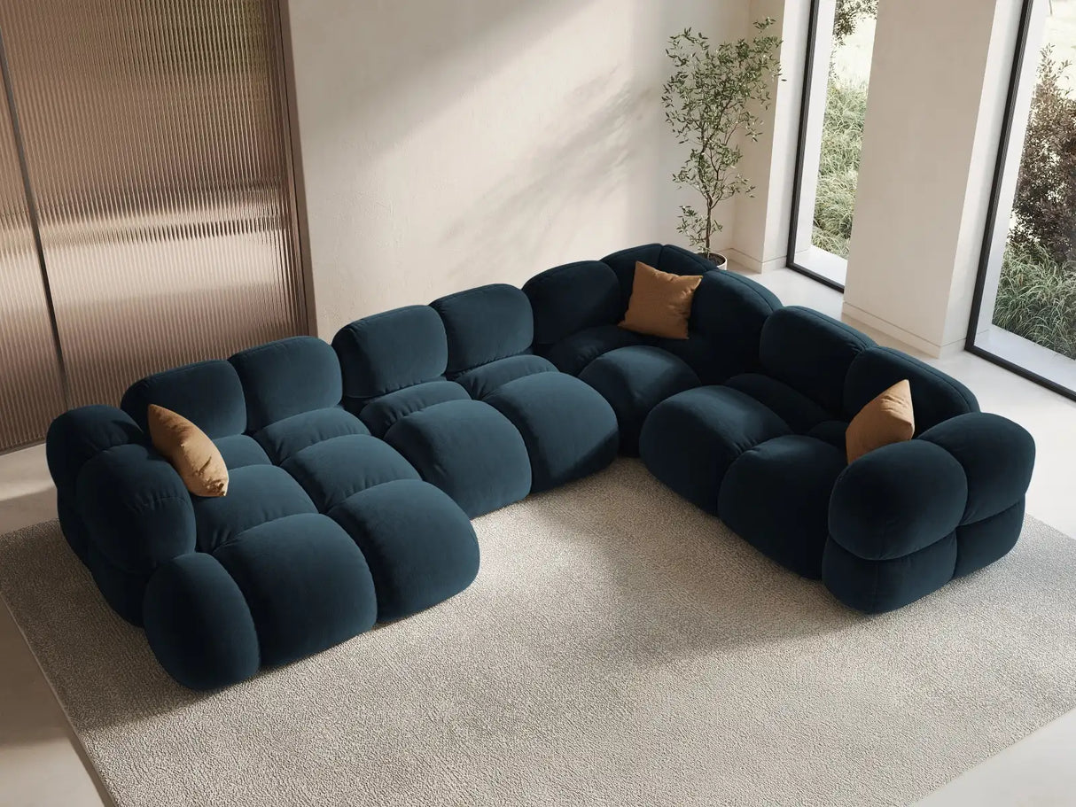 Loretto 5-Sitzer Panorama Ecksofa, Rechte Seite, aus Samt in Tiefes Petrol (Vogue 13), Beine aus Schwarzes Plastik, 345x250x68 cm von Cosmopolitan Design – Bild 2