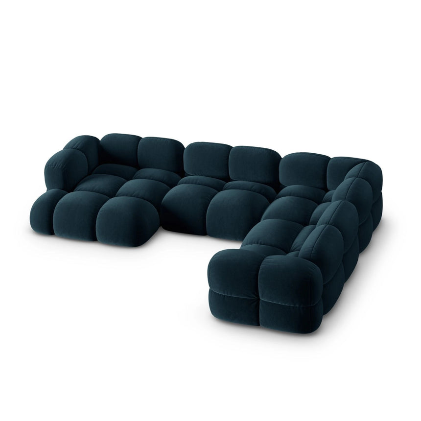 Loretto 5-Sitzer Panorama Ecksofa, Rechte Seite, aus Samt in Tiefes Petrol (Vogue 13), Beine aus Schwarzes Plastik, 345x250x68 cm von Cosmopolitan Design – Bild 4