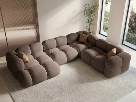 Loretto 5-Sitzer Panorama Ecksofa, Rechte Seite, aus Strukturierter Stoff in Cappuccino (Sorella 21), Beine aus Schwarzes Plastik, 345x250x68 cm von Cosmopolitan Design – Bild 2