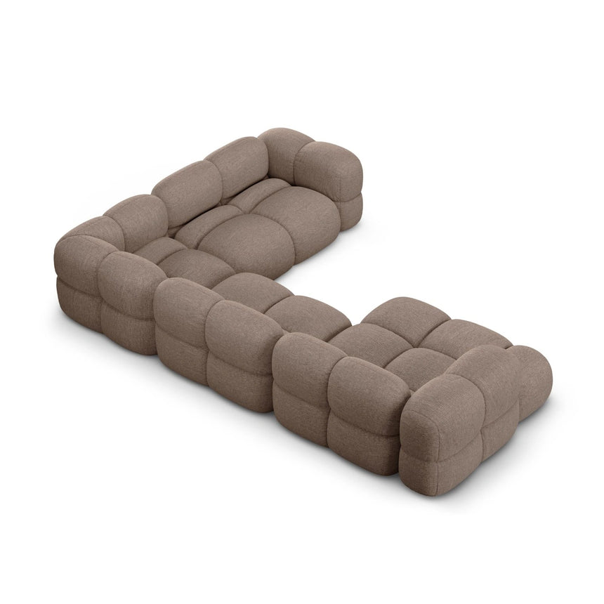Loretto 5-Sitzer Panorama Ecksofa, Rechte Seite, aus Strukturierter Stoff in Cappuccino (Sorella 21), Beine aus Schwarzes Plastik, 345x250x68 cm von Cosmopolitan Design – Bild 5