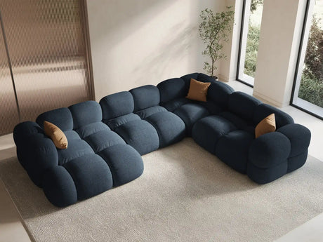 Loretto 5-Sitzer Panorama Ecksofa, Rechte Seite, aus Strukturierter Stoff in Dunkelblau (Sorella 77), Beine aus Schwarzes Plastik, 345x250x68 cm von Cosmopolitan Design – Bild 2
