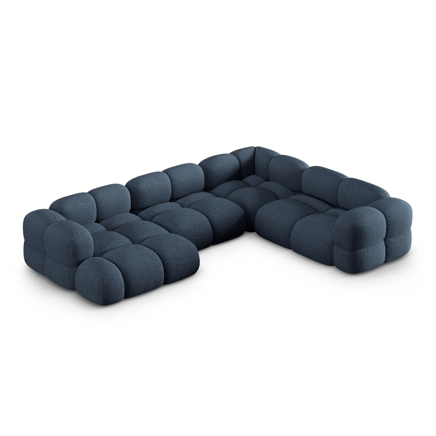 Loretto 5-Sitzer Panorama Ecksofa, Rechte Seite, aus Strukturierter Stoff in Dunkelblau (Sorella 77), Beine aus Schwarzes Plastik, 345x250x68 cm von Cosmopolitan Design – Bild 1