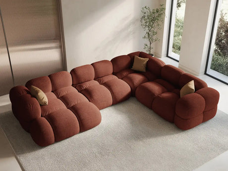 Loretto 5-Sitzer Panorama Ecksofa, Rechte Seite, aus Strukturierter Stoff in Koralle (Sorella 58), Beine aus Schwarzes Plastik, 345x250x68 cm von Cosmopolitan Design – Bild 2