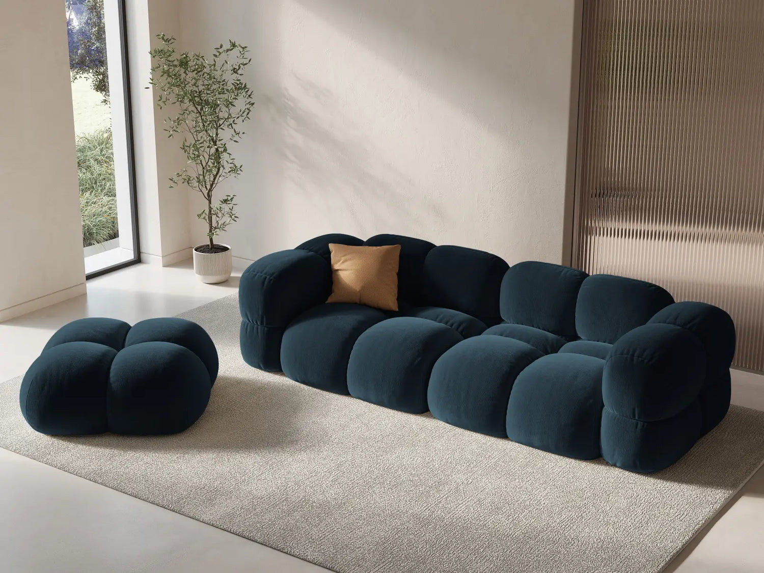 Loretto Pouf aus Samt in Tiefes Petrol (Vogue 13), 90x90x40 cm von Cosmopolitan Design – Bild 2