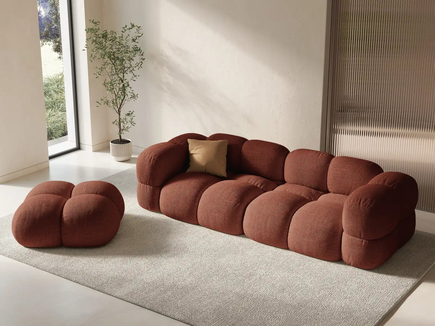 Loretto Pouf aus Strukturierter Stoff in Koralle (Sorella 58), 90x90x40 cm von Cosmopolitan Design – Bild 2