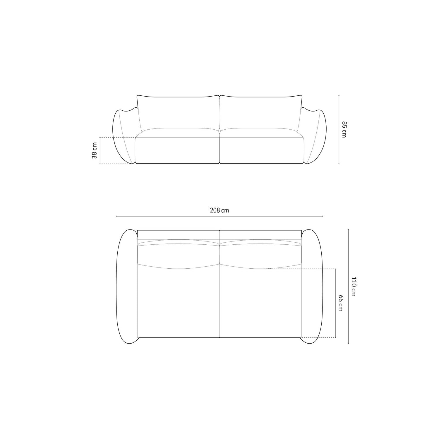 Matera 3-Sitzer Sofa aus Samt oder Chenille, 208x110x85 cm von Cosmopolitan Design – Bild 2