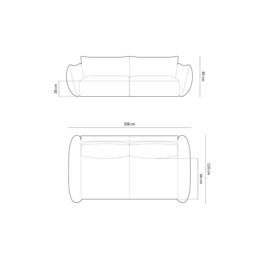 Matera 3-Sitzer Sofa aus Samt oder Chenille, 208x110x85 cm von Cosmopolitan Design – Bild 2