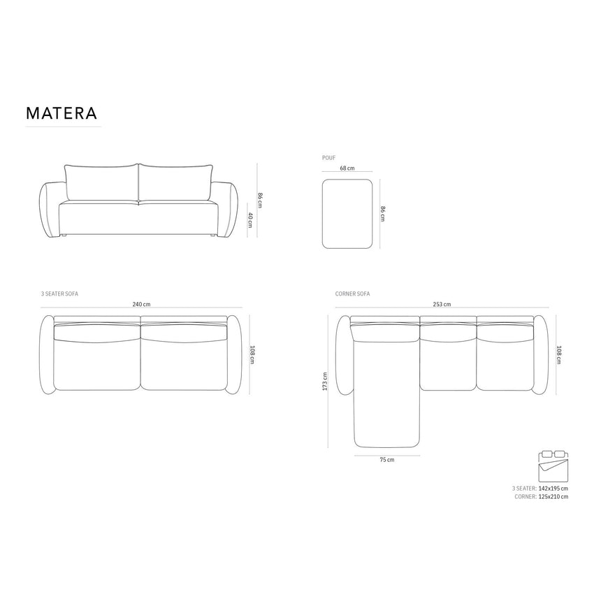 Matera 3-Sitzer Sofa mit Schlaffunktion und Stauraum, aus Chenille in Beige (Haga 30), 240x108x86 cm von Cosmopolitan Design – Bild 2