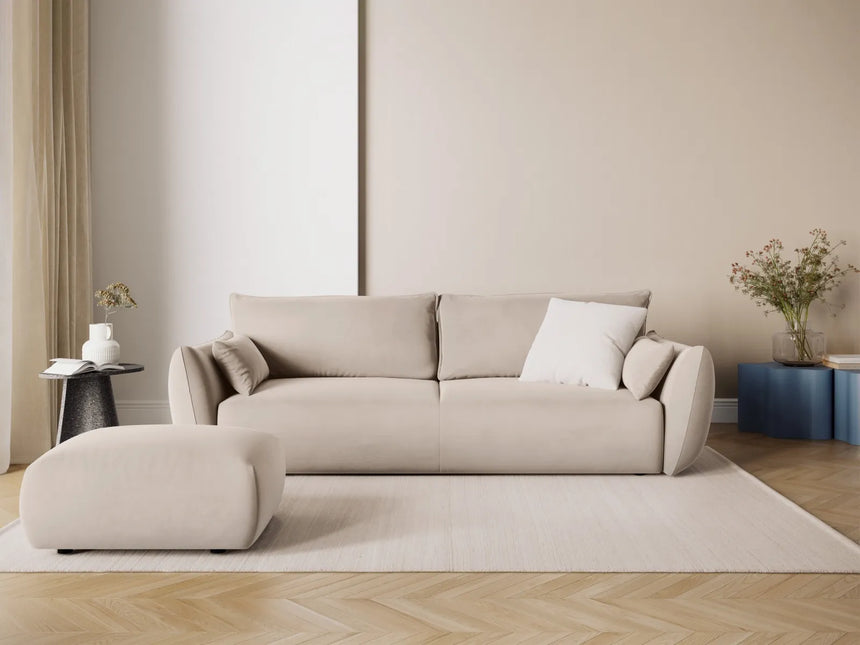 Matera 3-Sitzer Sofa mit Schlaffunktion und Stauraum, aus Samt in Beige (Salvador 1), 240x108x86 cm von Cosmopolitan Design – Bild 2