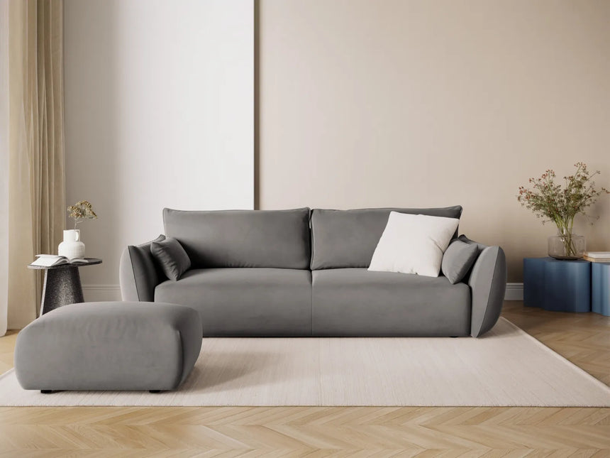 Matera 3-Sitzer Sofa mit Schlaffunktion und Stauraum, aus Samt in Grau (Salvador 17), 240x108x86 cm von Cosmopolitan Design – Bild 2