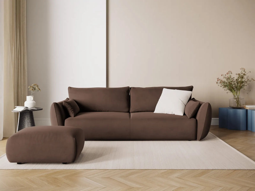 Matera 3-Sitzer Sofa mit Schlaffunktion und Stauraum, aus Samt in Schokolade (Salvador 4), 240x108x86 cm von Cosmopolitan Design – Bild 2
