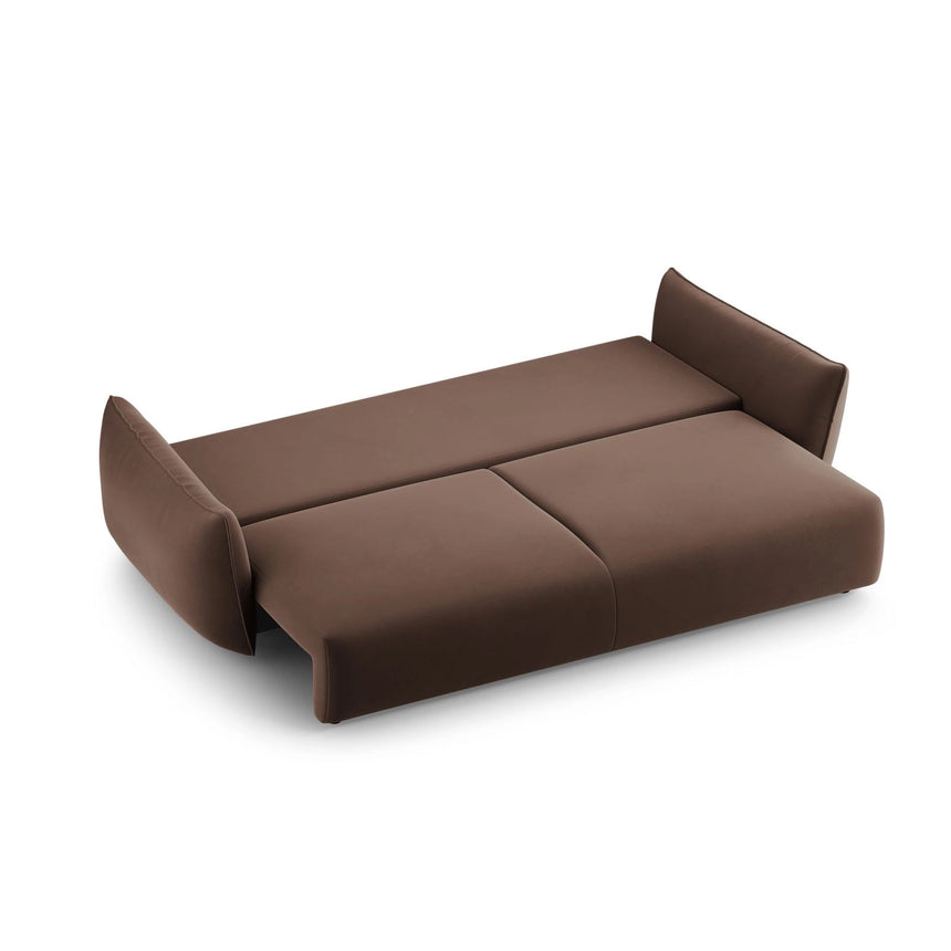 Matera 3-Sitzer Sofa mit Schlaffunktion und Stauraum, aus Samt in Schokolade (Salvador 4), 240x108x86 cm von Cosmopolitan Design – Bild 7