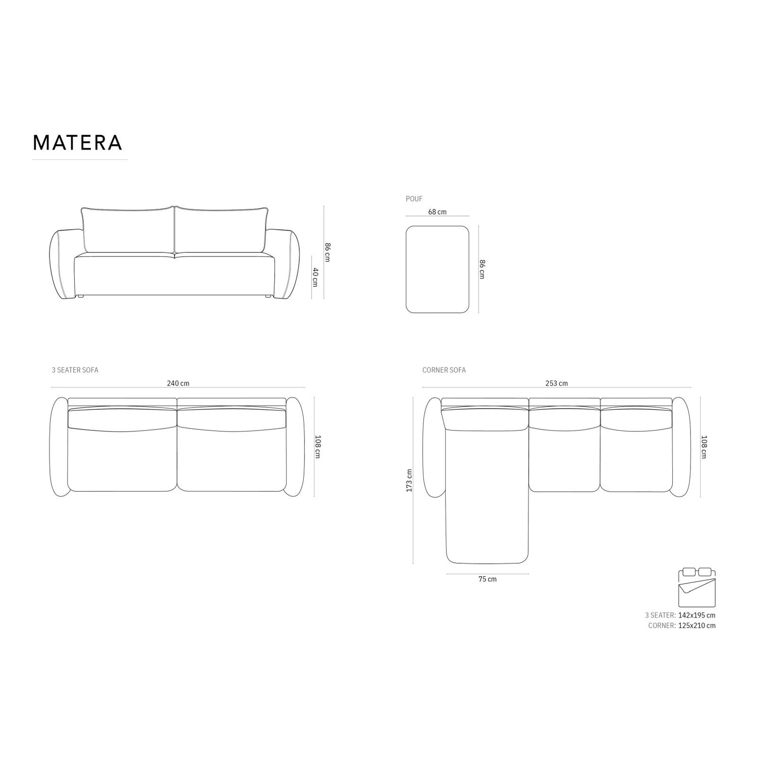 Matera 3-Sitzer Sofa mit Schlaffunktion und Stauraum, aus Samt oder Chenille, 240x108x86 cm von Cosmopolitan Design – Bild 2