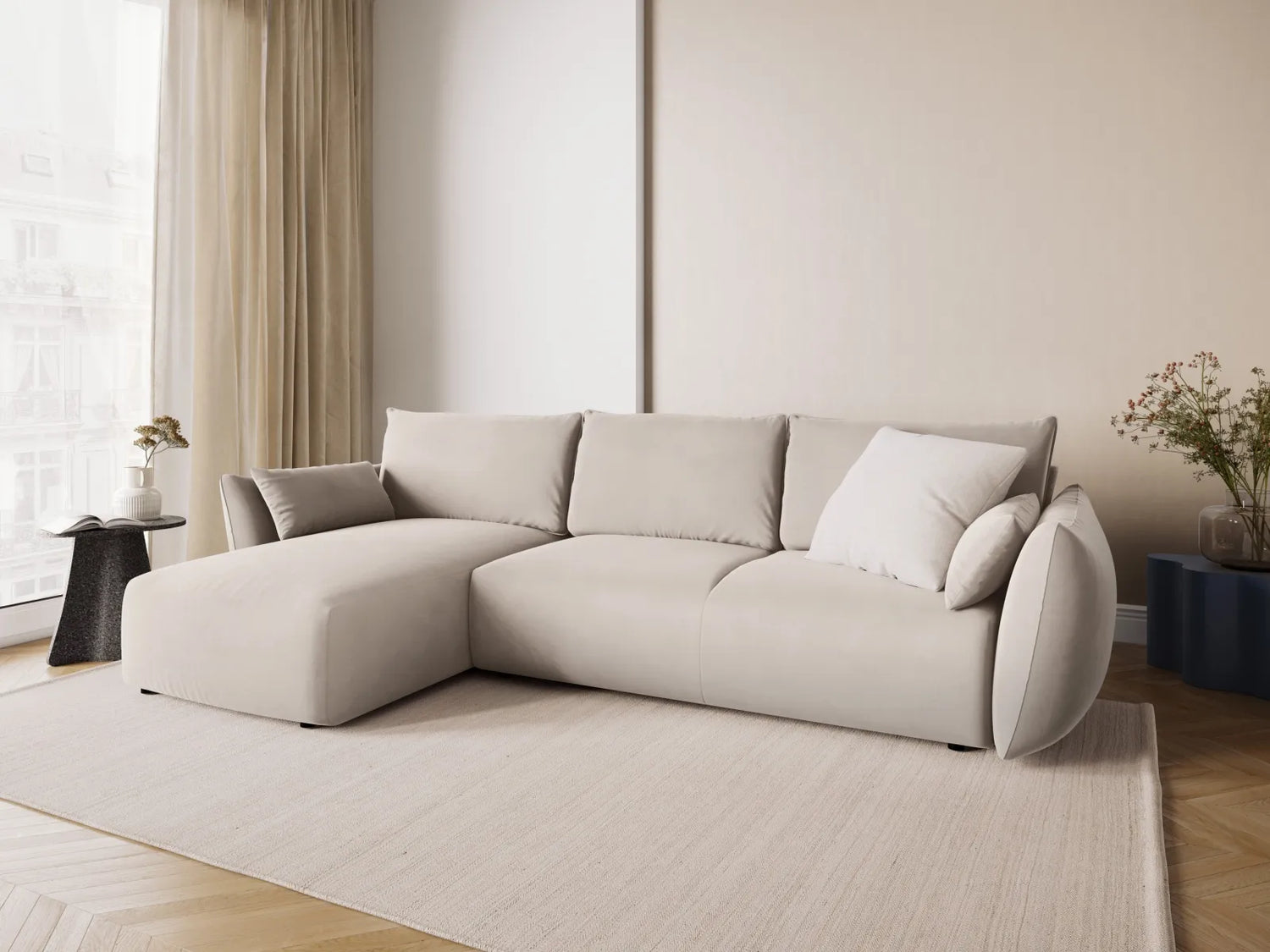 Matera 4-Sitzer Ecksofa, Linke Seite, aus Samt in Beige (Salvador 1), 253x173x86 cm von Cosmopolitan Design – Bild 2