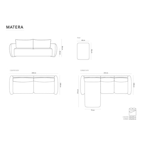 Matera 4-Sitzer Ecksofa, Linke Seite, aus Samt in Beige (Salvador 1), 253x173x86 cm von Cosmopolitan Design – Bild 3