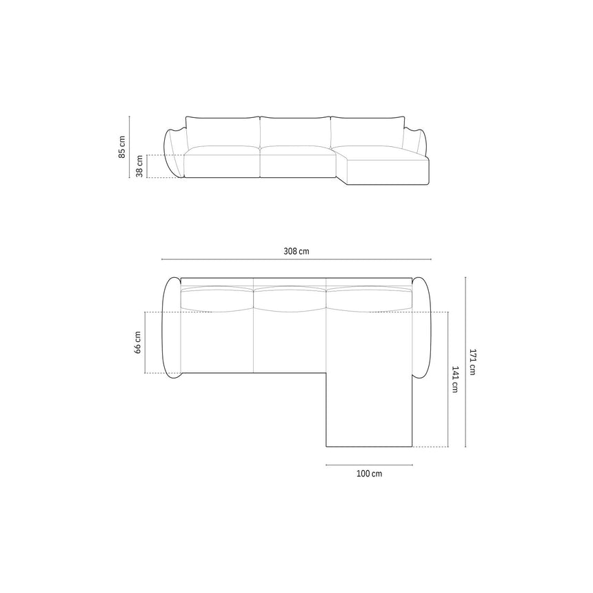 Matera 4-Sitzer Ecksofa, Rechte Seite, aus Samt in Dunkelgrau (Salvador 18), 308x171x85 cm von Cosmopolitan Design – Bild 2