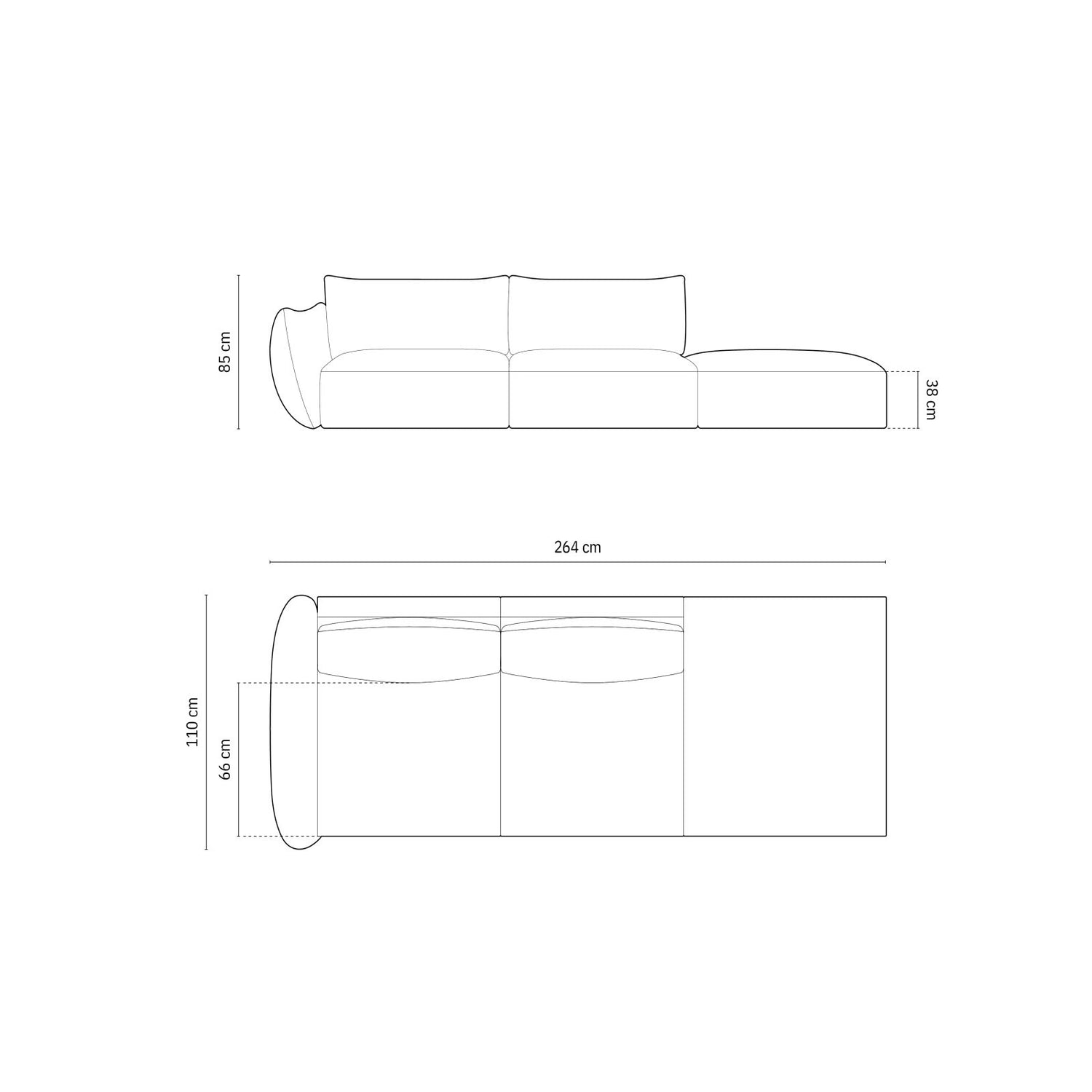 Matera 4-Sitzer Sofa, Rechtsseitig, aus Chenille, 264x110x85 cm von Cosmopolitan Design – Bild 2