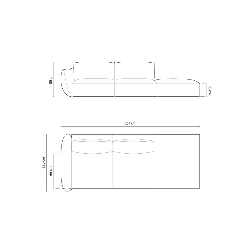 Matera 4-Sitzer Sofa, Rechtsseitig, aus Chenille in Gelb (Haga 68), Beine aus Schwarzes Plastik, 264x110x85 cm von Cosmopolitan Design – Bild 2