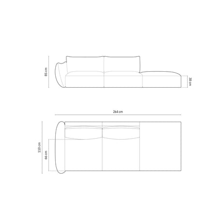 Matera 4-Sitzer Sofa, Rechtsseitig, aus Chenille in Hellgrau (Haga 06), Beine aus Schwarzes Plastik, 264x110x85 cm von Cosmopolitan Design – Bild 2