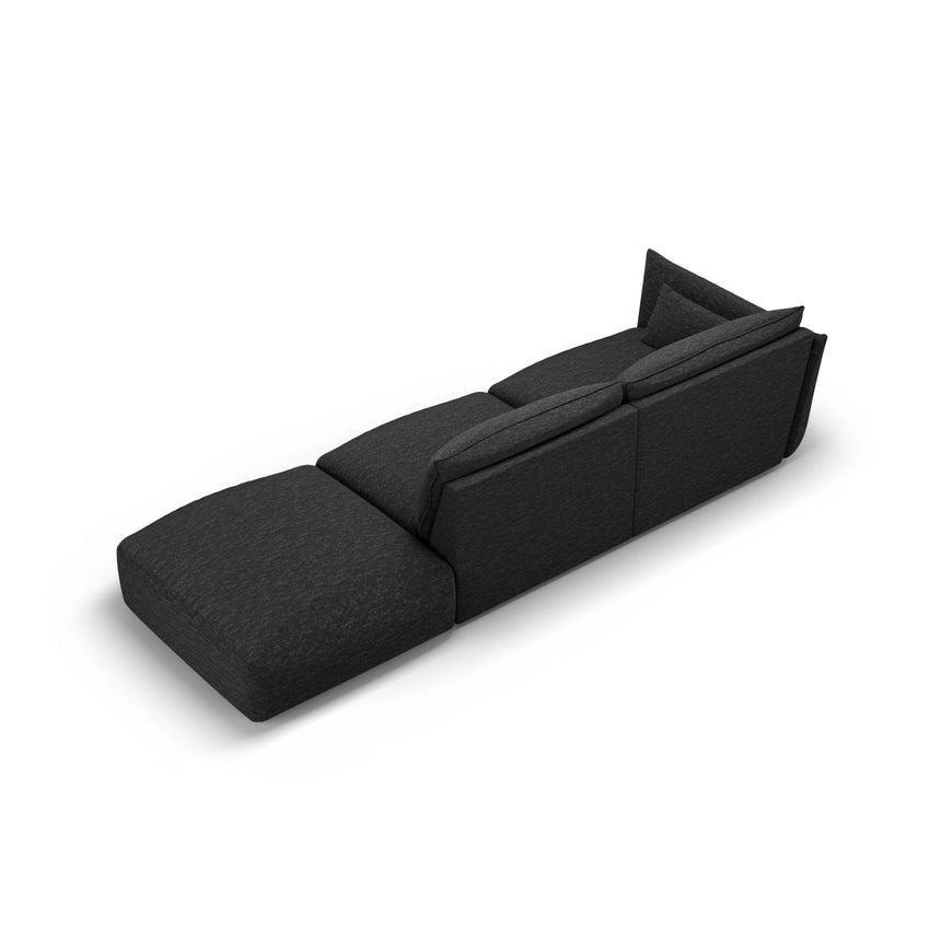 Matera 4-Sitzer Sofa, Rechtsseitig, aus Chenille in Schwarz (Haga 19), Beine aus Schwarzes Plastik, 264x110x85 cm von Cosmopolitan Design – Bild 4