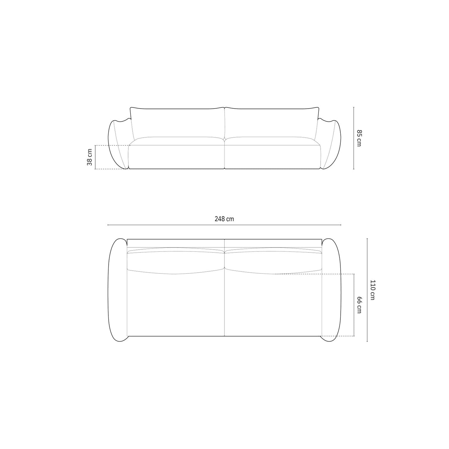 Matera 4-Sitzer Sofa aus Samt in Grau (Salvador 17), 248x110x85 cm von Cosmopolitan Design – Bild 2