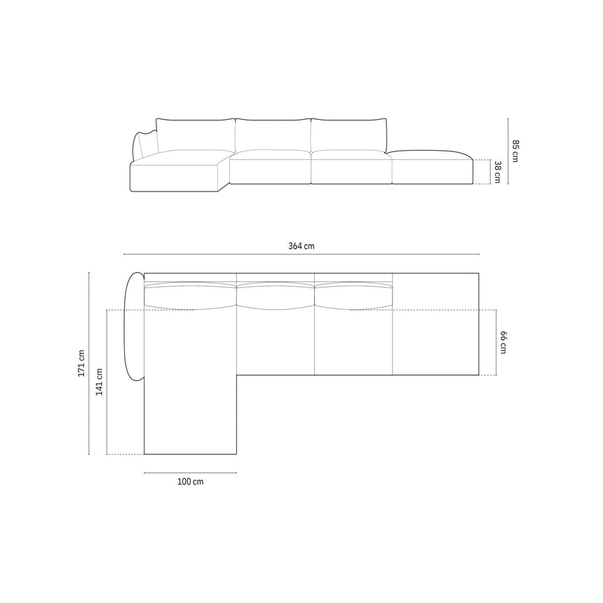 Matera 5-Sitzer Ecksofa, Linke Seite, aus Samt in Dunkelgrau (Salvador 18), 364x171x85 cm von Cosmopolitan Design – Bild 2