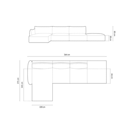 Matera 5-Sitzer Ecksofa, Linke Seite, aus Samt in Gelb (Salvador 10), 364x171x85 cm von Cosmopolitan Design – Bild 2