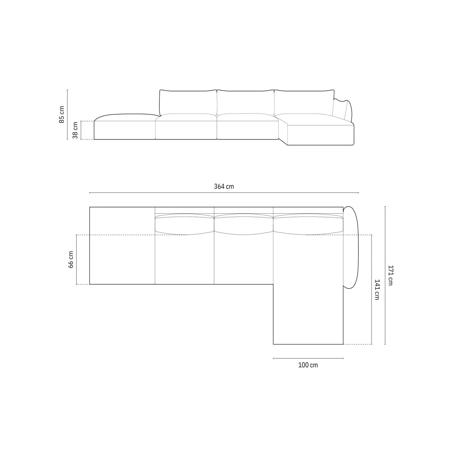 Matera 5-Sitzer Ecksofa, Rechte Seite, aus Samt in Beige (Salvador 1), 364x171x85 cm von Cosmopolitan Design – Bild 2
