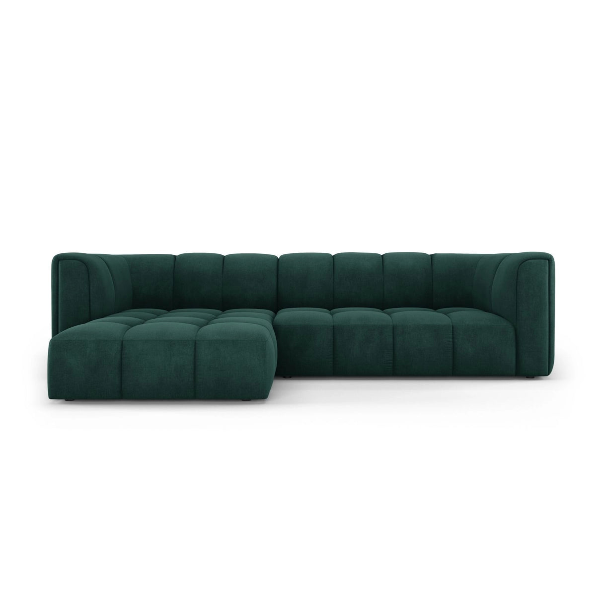 Moritz 3-Sitzer Ecksofa, Linke Seite, aus Chenille in Flaschengrün (Rebel 16), 256x160x70 cm von Cosmopolitan Design – Bild 1