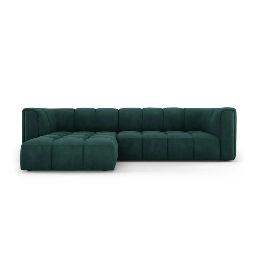 Moritz 3-Sitzer Ecksofa, Linke Seite, aus Chenille in Flaschengrün (Rebel 16), 256x160x70 cm von Cosmopolitan Design – Bild 1