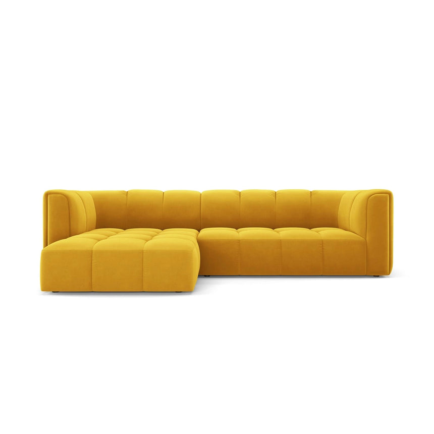 Moritz 3-Sitzer Ecksofa, Linke Seite, aus Samt in Gelb (Bluvel 68), 256x160x70 cm von Cosmopolitan Design – Bild 1